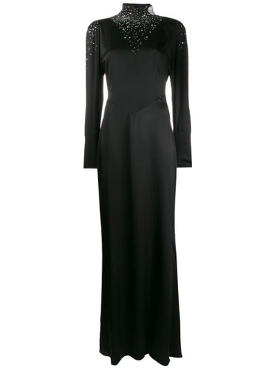 Alessandra Rich Crystal-embellished Silk Maxi Dress In Black