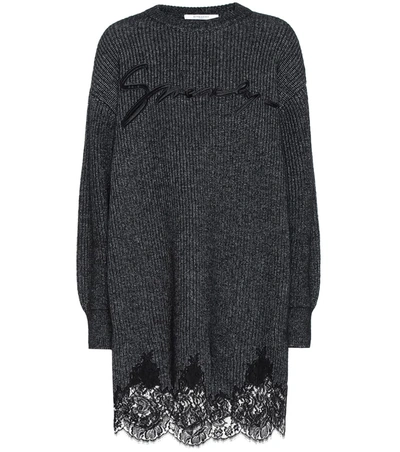 Givenchy Lace-trimmed Cotton-blend Knit Dress In Black