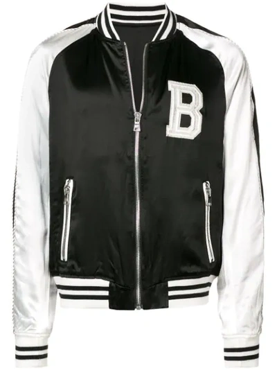 Balmain Logo-embroidered Velvet Bomber Jacket In Black