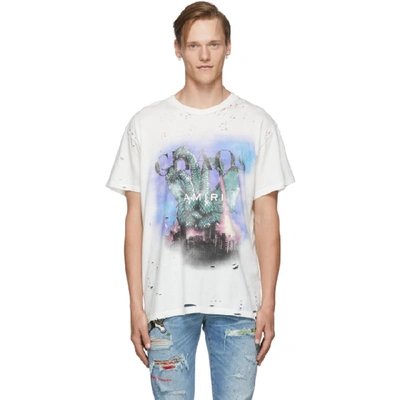 Amiri Chaos Logo Print Distressed Cotton T-shirt In White