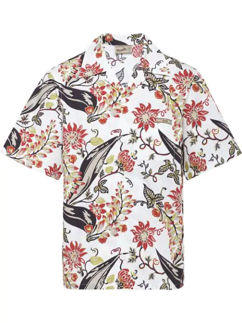 Prada Floral Pongee Short Sleeve Over Shirt In White | ModeSens