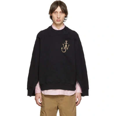 Jw Anderson Logo-embroidered Buttoned-cuff Cotton Sweatshirt In Black