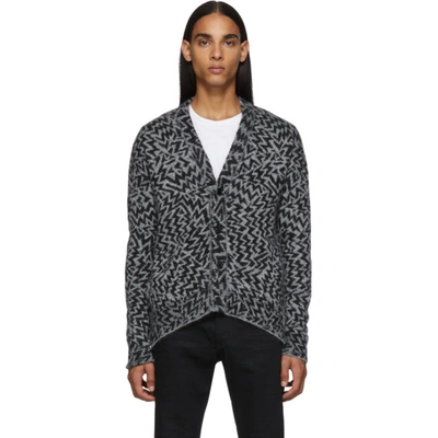 Saint Laurent Geometric-jacquard Wool-blend Cardigan In Grey