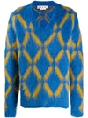 Marni V-neck Diamond-intarsia Mohair-blend Sweater In Inb60 Blue