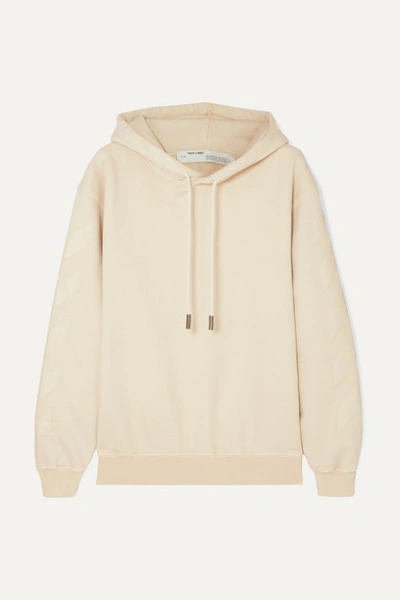 Off-white Diagonal-striped Cotton-jersey Hoodie In White