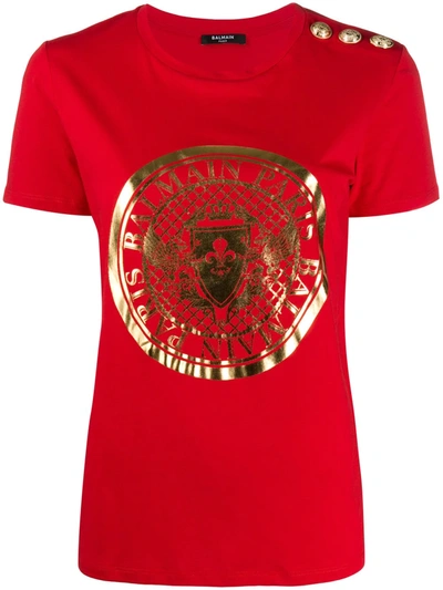 Balmain Red Medallion T-shirt