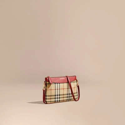 Burberry Horseferry Check And Leather Clutch Bag In Military Red