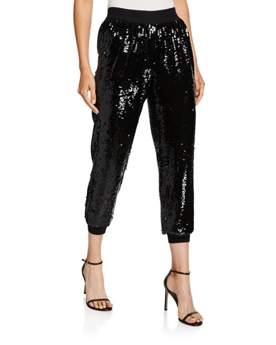 Alice And Olivia Pete Cropped Sequin Jogger Pants In Black