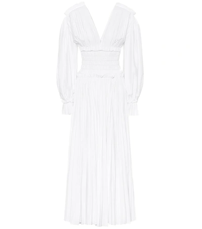 Khaite Dawny Shirred Pleated Cotton-poplin Maxi Dress In White