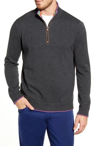 Robert Graham Men's Quarter-zip Reverse-cuffs Sweater In Dark Charcoal