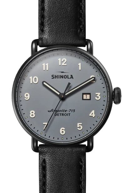 Shinola The Canfield Leather Strap Watch, 43mm In Black/ Grey/ Black