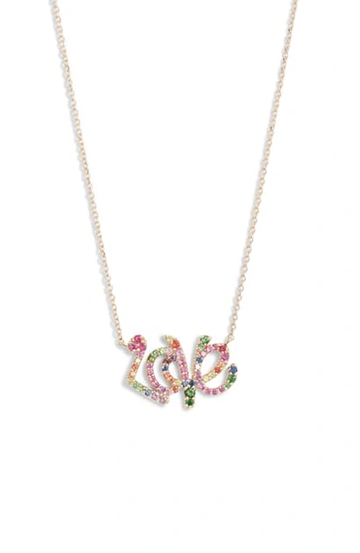 Anzie Rainbow Love Script Pendant Necklace In Gold/ Multi