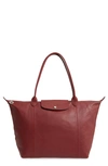 Longchamp Le Pliage Cuir Leather Tote In Red Lacquer
