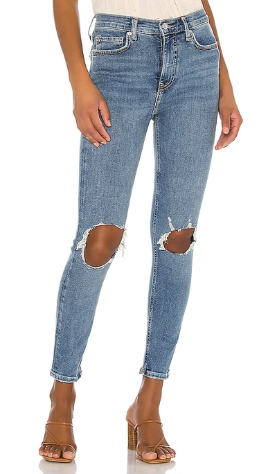 Free People Ripped High Waist Skinny Jeans In Navy