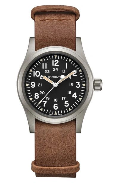 Hamilton Khaki Field Leather Strap Watch, 38mm In Brown/ Black/ Silver