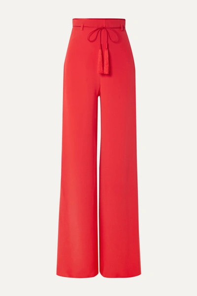 Cushnie Tie Belt High Waist Wide Leg Silk Pants In Red