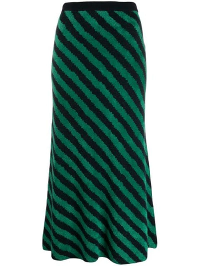 Christian Wijnants Kaida Stripe Wool Blend Midi Skirt In Emerald/navy Stripes
