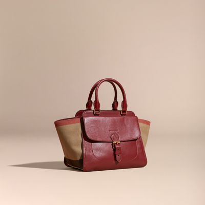 medium check detail leather tote bag