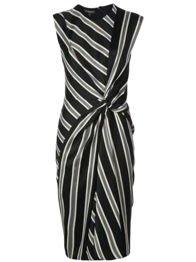Narciso Rodriguez Striped Twist Detail Wool-blend Dress In Black