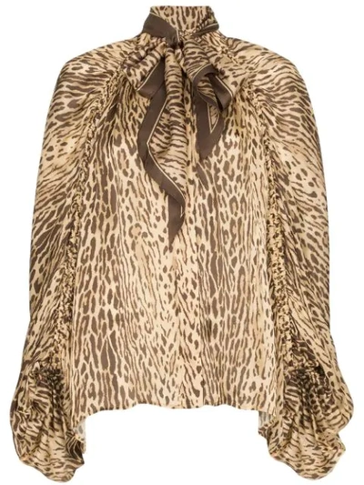 Zimmermann Tie-neck Leopard-print Silk Crepe De Chine Blouse In 103 - Brown