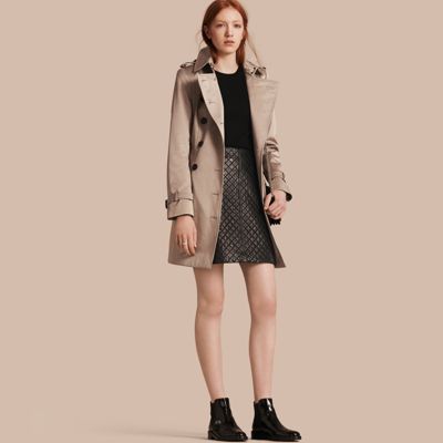 Burberry Cotton Sateen Trench Coat In Stone | ModeSens
