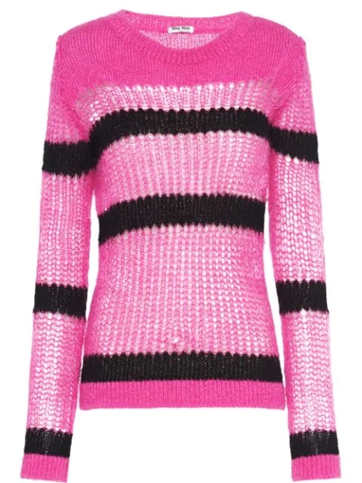 Miu Miu Open-weave Mohair Pullover In Pink