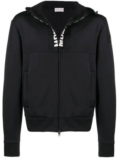 Moncler Zipped Jersey Hoodie In Black