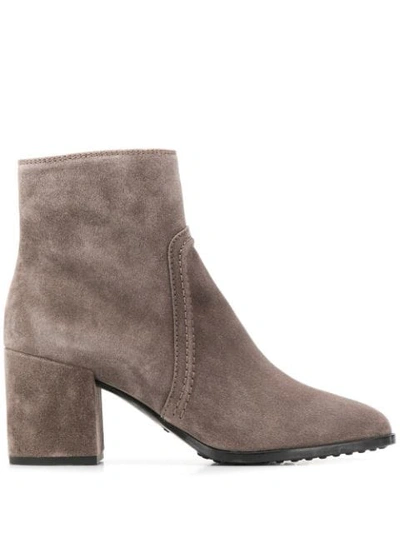 Tod's Block Heel Ankle Boots In Grey