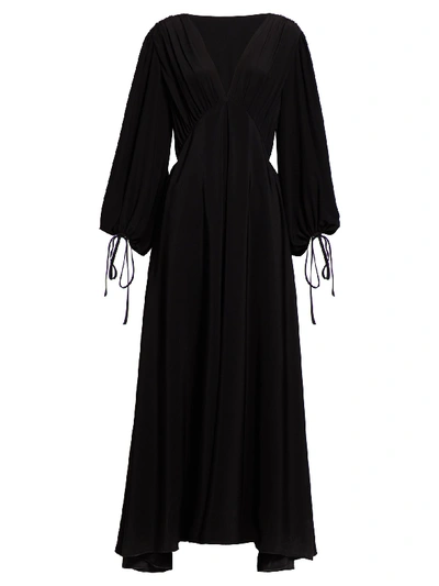 The Row 'sante' Balloon Sleeve Pleated Silk Crepe Dress In Black