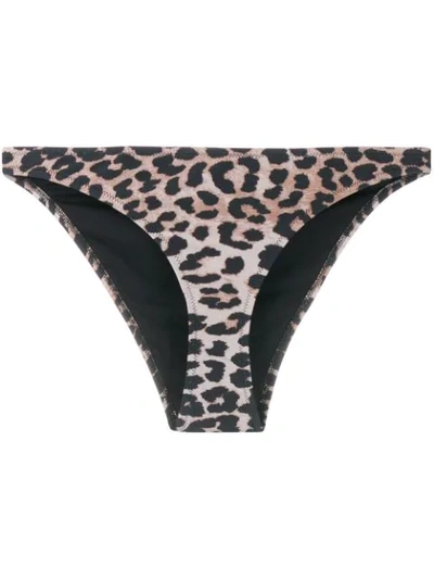 Ganni Leopard Print Bikini Bottoms In Black