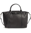 Longchamp Medium 'le Pliage Cuir' Leather Top Handle Tote - Black