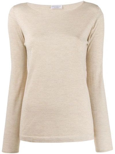 Brunello Cucinelli Boat Neck Top In Brown