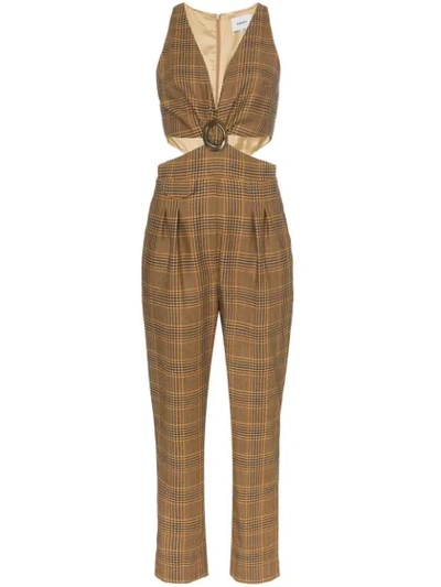 Nanushka Amor Cut-out Check Jumpsuit In Brown