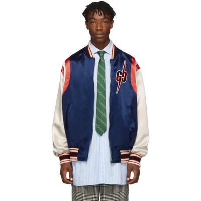 Gucci Acetate Bomber Jacket With Gg Blade In 4348 Blue