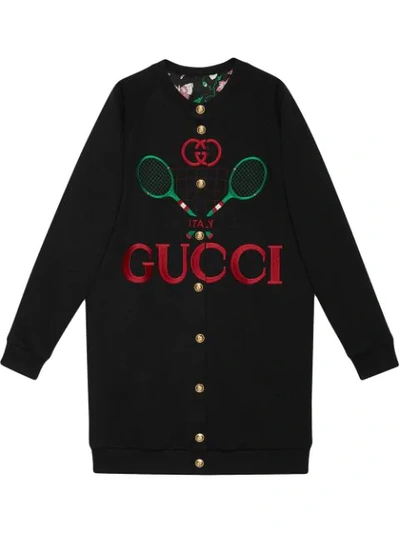 Gucci Tennis Embroidered Reversible Cardigan Sweatshirt In Black
