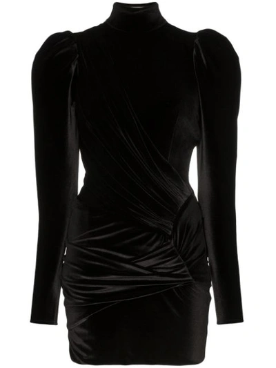 Alexandre Vauthier Puff-shoulder Gathered Mini-dress In Black