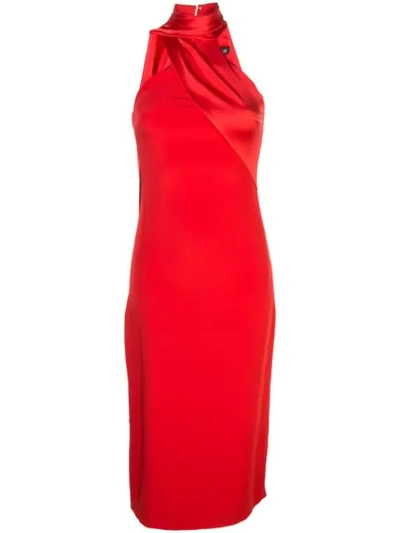 Cushnie Asymmetric Drape Dress In Vermilion