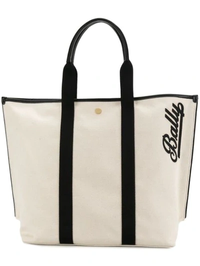 Bally White Medium Canvas &amp; Leather Tote Bag In Naturale