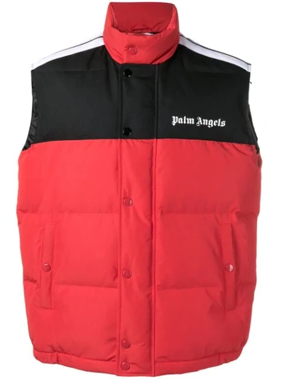 Palm Angels Down Track Padded Gilet In Red Black