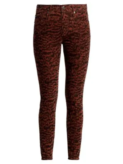 Ag Women's Farrah Print Corduroy Skinny Jeans In Crimson Black