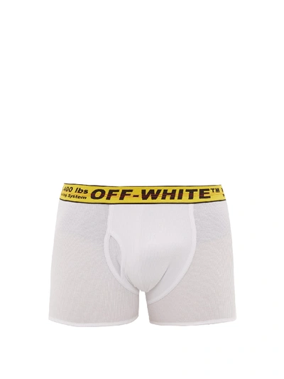 Off-white Logo-jacquard Cotton-blend Boxer Briefs In White