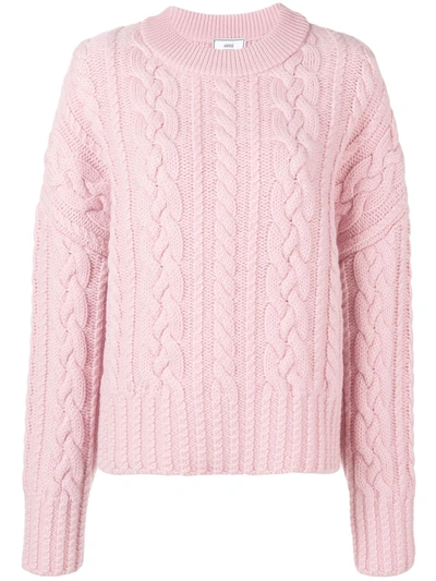 Ami Alexandre Mattiussi Women's Crewneck Cable Knit Oversize Sweater In Pink