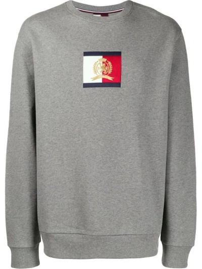 Tommy Hilfiger Sweatshirt Round Neck W/flag Logo In Grey