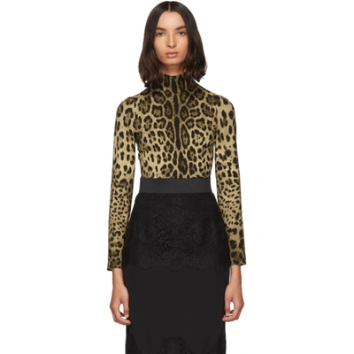 Dolce & Gabbana Dolce And Gabbana Brown Silk Leopard Print Turtleneck In Hy13m Leopa
