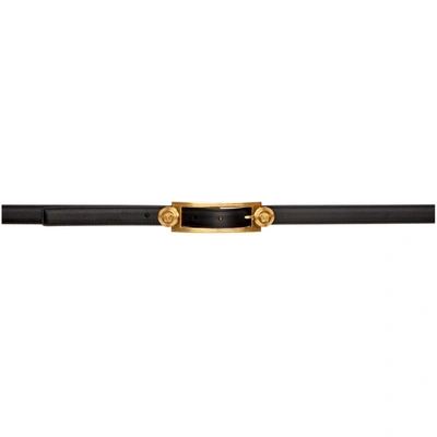 Versace Medusa-buckle Slim Leather Belt In Black