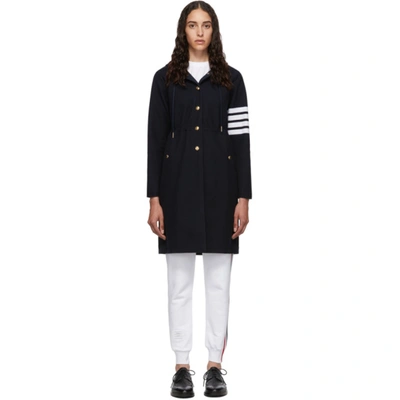 Thom Browne Hooded Stripe Sleeve Sport Coat Parka In Blue