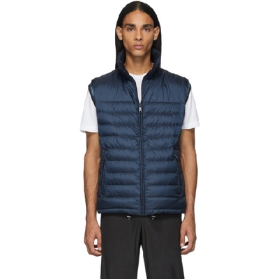 Prada Navy Down Travel 100 Grams Vest In Navy Fill: 90% Down, 10% Feather.
