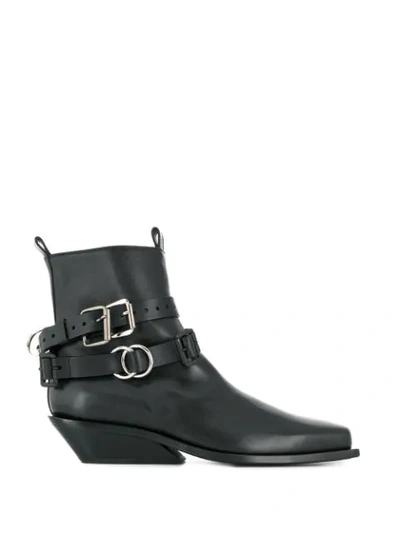Ann Demeulemeester Buckled Cuban-heel Leather Boots In Black