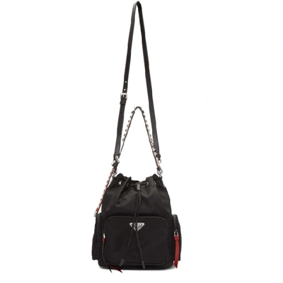 Prada Black Nylon Studded Bucket Bag