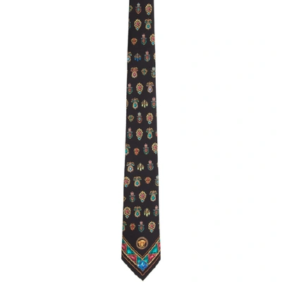 Versace Black Silk Printed Tie In I7008 Nerst